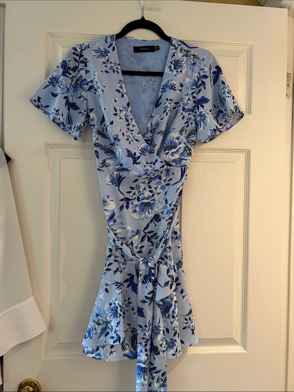 Angeleye  Light Blue Floral Wrap Mini Dress